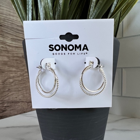 Sonoma Small Casual Silver Double Hoop Earrings Rope Details - Picture 1 of 3